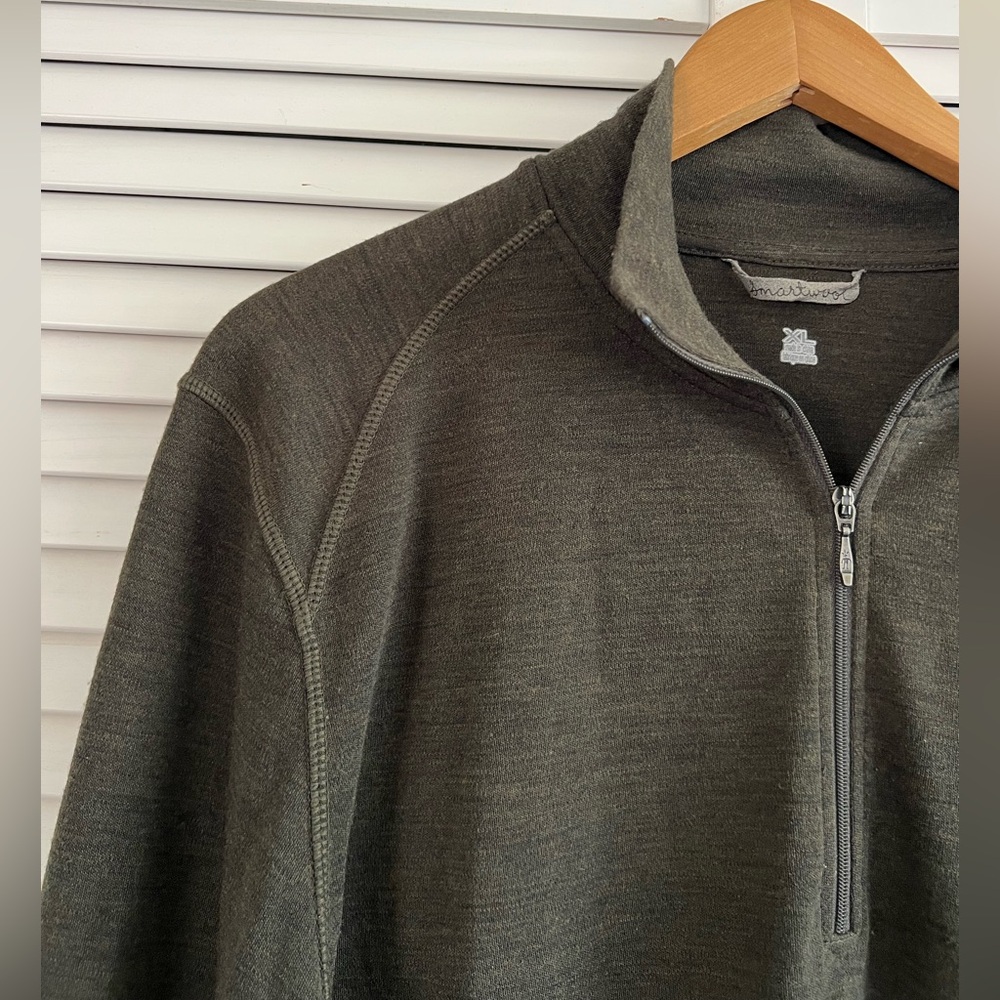 Smartwool Pullover Sweater Green Merino Wool 1/4 Zip Baselayer - Picture 3 of 14